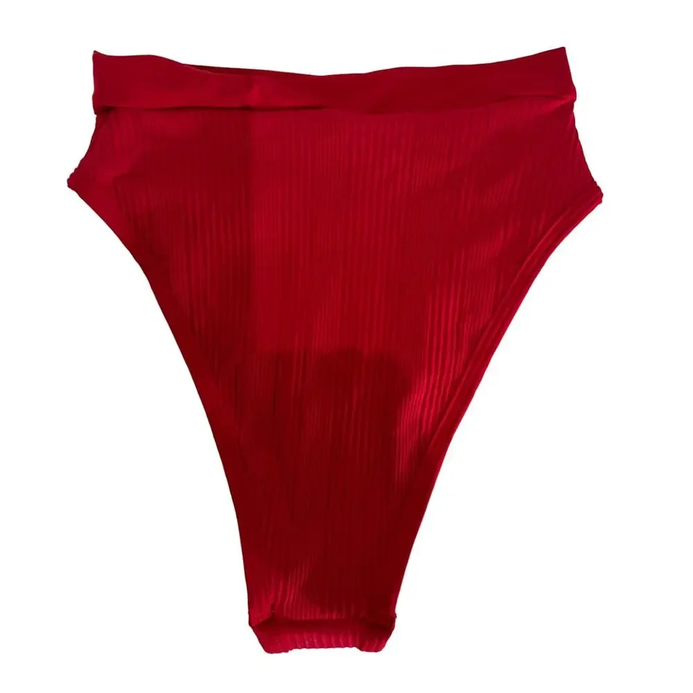 L SPACE $99 Ribbed Frenchi Bikini Bottom Bitsy Cut in Red (No Top) Size S/P